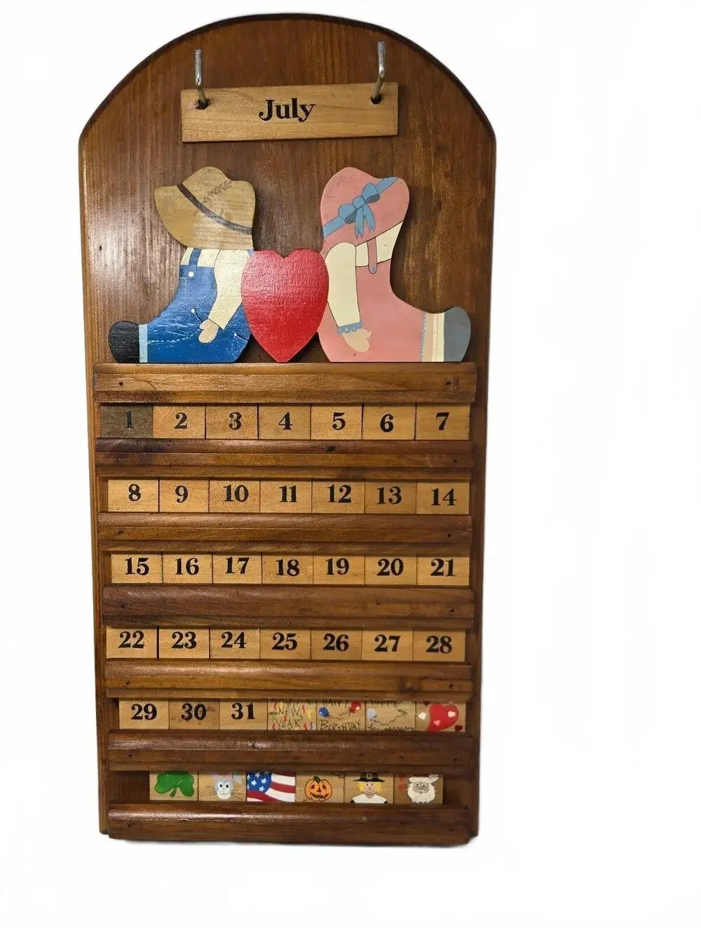 Vtg Wooden Perpetual Wall Calendar Farmhouse Cottagecore Grandmacore 22.5x11
